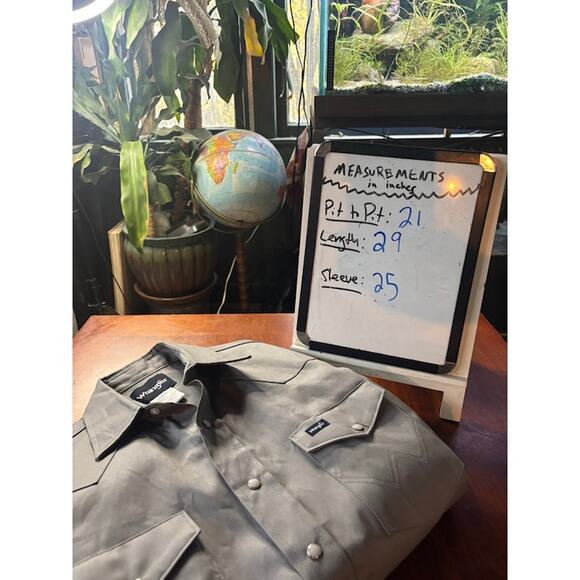 Vintage Wrangler Gray Pearl Snap Work Shirt Heavy Canvas USA Mens Medium NWOT - Picture 6 of 6